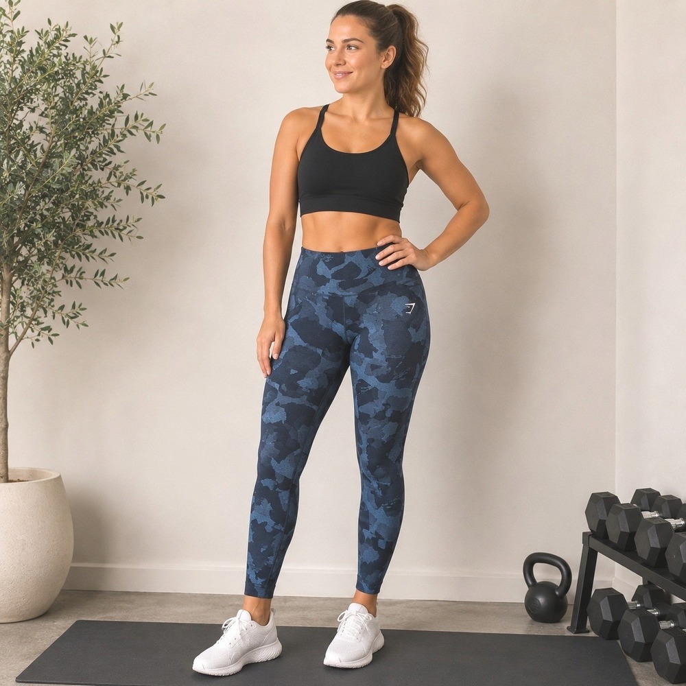Gymshark Adapt Camo Seamless Leggings Navy Blue High‎ Rise Scrunch Yoga Workout
